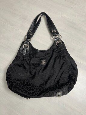 Giani Bernini Monogram Jacquard Hobo Shoulder Bag with Silver Buckle Straps